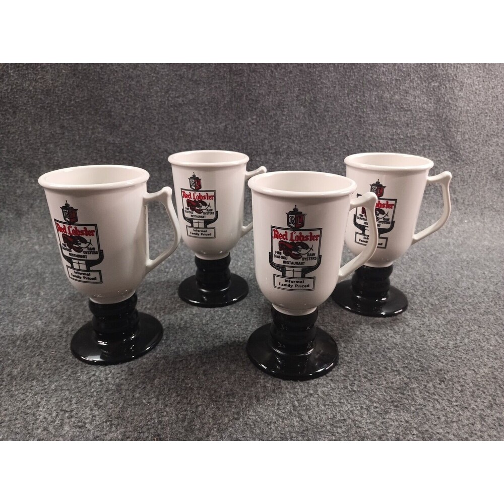 4 Vintage 1970s Red Lobster Restaurant Pedestal Cups Mugs Continental Plastic